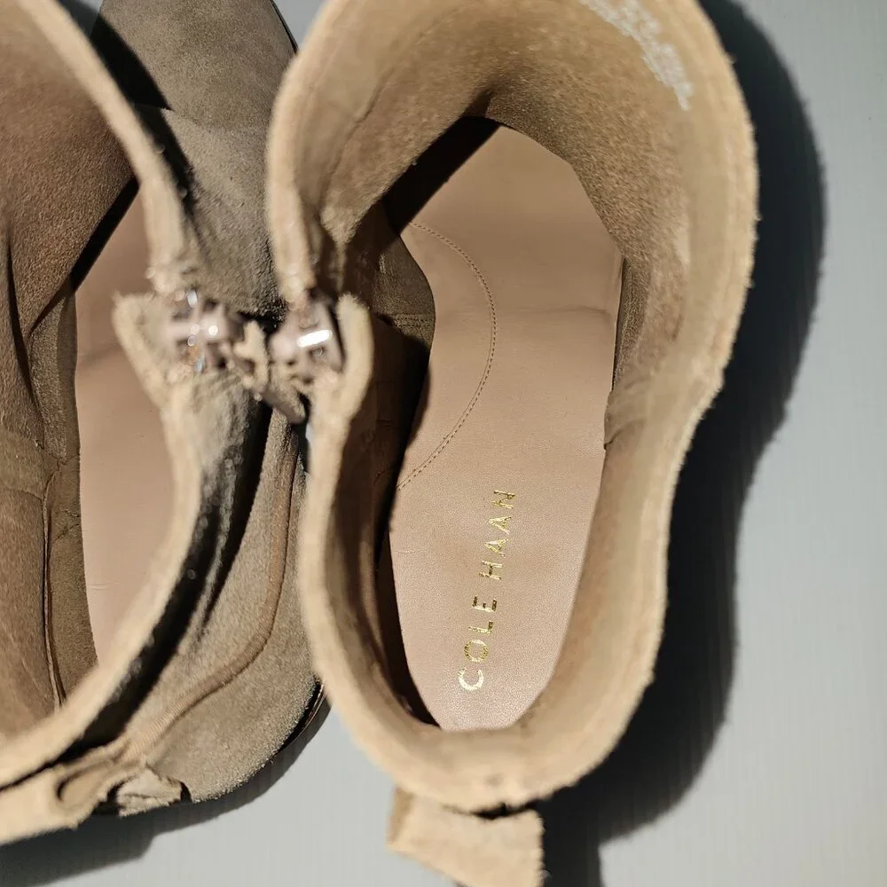Cole Haan Vayda Ankle Boot Women 9.5 Whiskey Tan Suede Western Low Heel Fall NEW